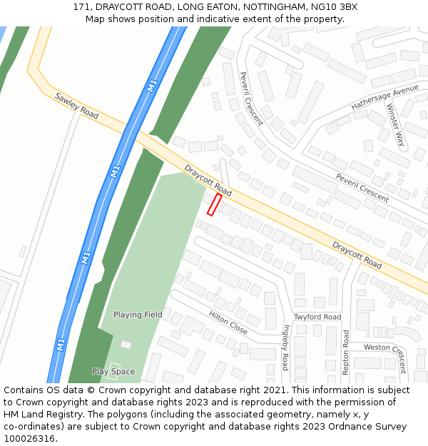 171, DRAYCOTT ROAD, LONG EATON, NOTTINGHAM, NG10 3BX: Location map and indicative extent of plot