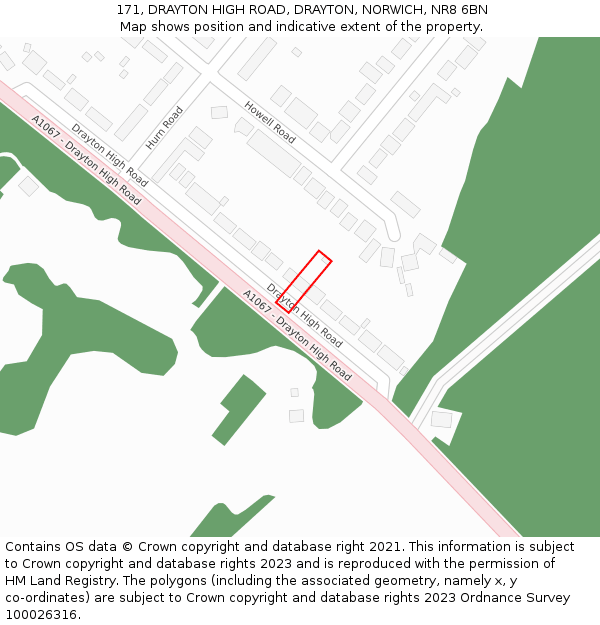 171, DRAYTON HIGH ROAD, DRAYTON, NORWICH, NR8 6BN: Location map and indicative extent of plot