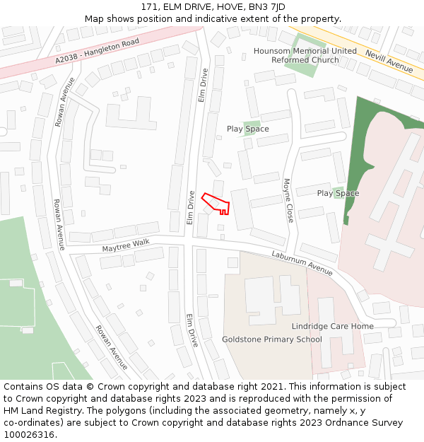 171, ELM DRIVE, HOVE, BN3 7JD: Location map and indicative extent of plot