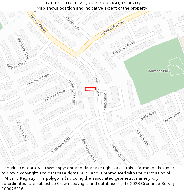 171, ENFIELD CHASE, GUISBOROUGH, TS14 7LQ: Location map and indicative extent of plot