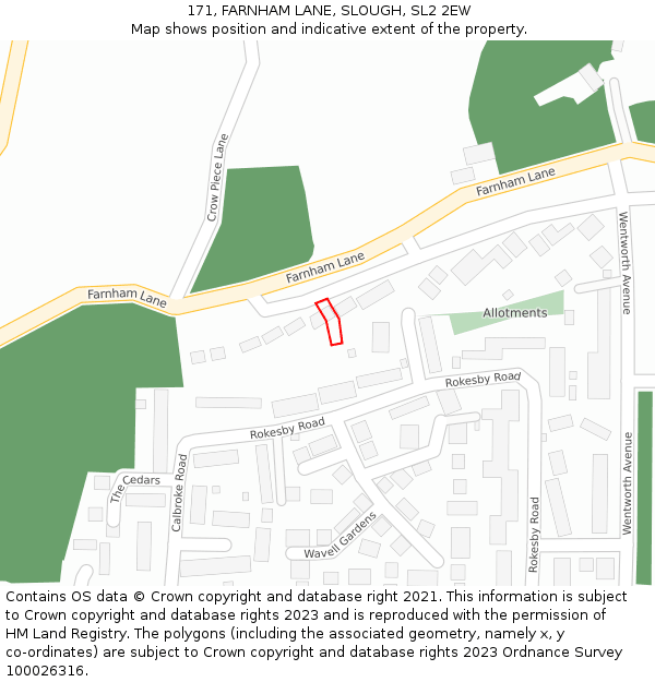 171, FARNHAM LANE, SLOUGH, SL2 2EW: Location map and indicative extent of plot