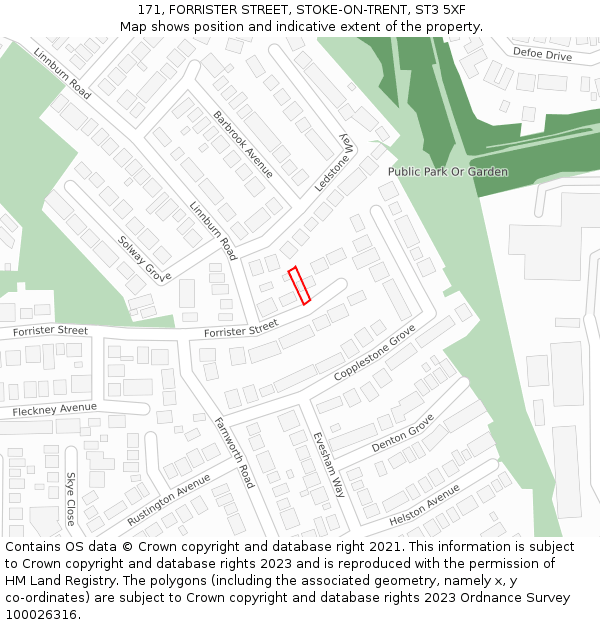 171, FORRISTER STREET, STOKE-ON-TRENT, ST3 5XF: Location map and indicative extent of plot