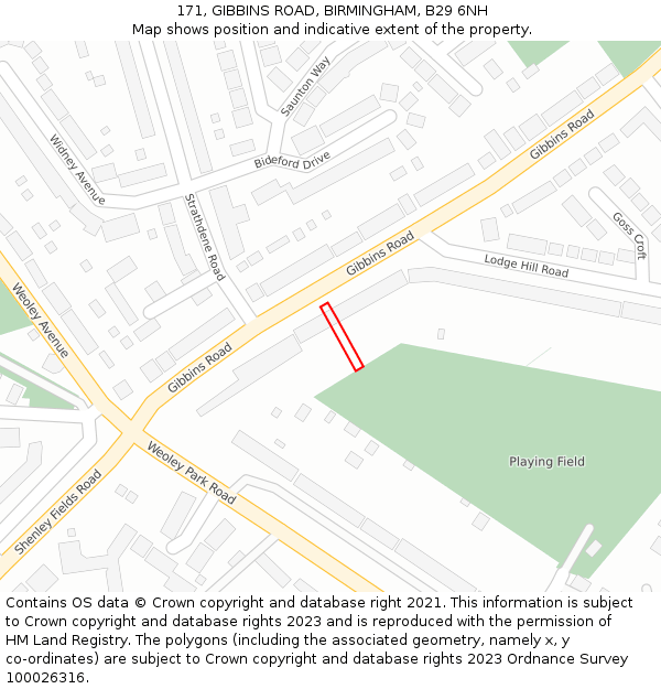 171, GIBBINS ROAD, BIRMINGHAM, B29 6NH: Location map and indicative extent of plot