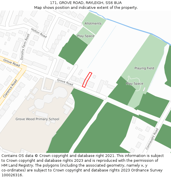 171, GROVE ROAD, RAYLEIGH, SS6 8UA: Location map and indicative extent of plot