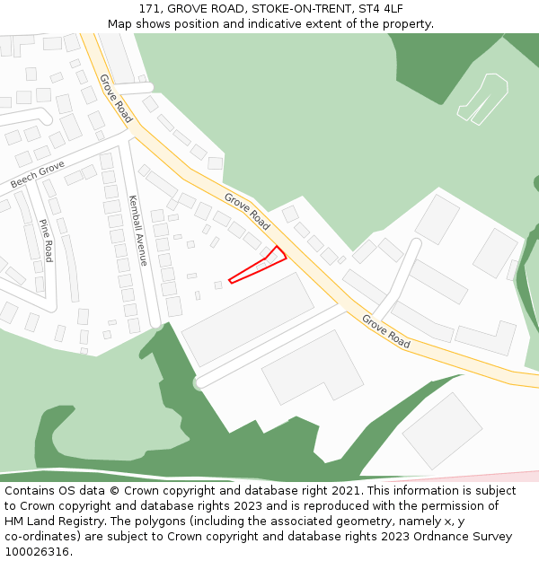 171, GROVE ROAD, STOKE-ON-TRENT, ST4 4LF: Location map and indicative extent of plot