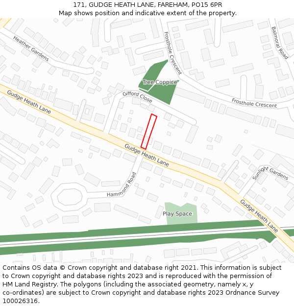 171, GUDGE HEATH LANE, FAREHAM, PO15 6PR: Location map and indicative extent of plot