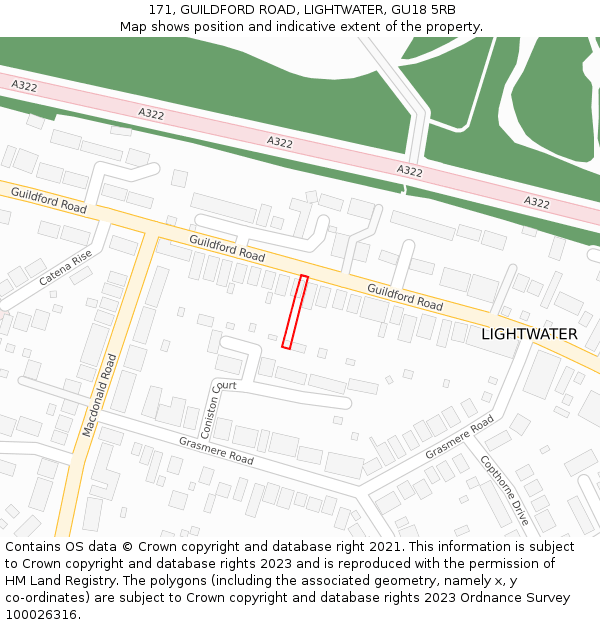 171, GUILDFORD ROAD, LIGHTWATER, GU18 5RB: Location map and indicative extent of plot