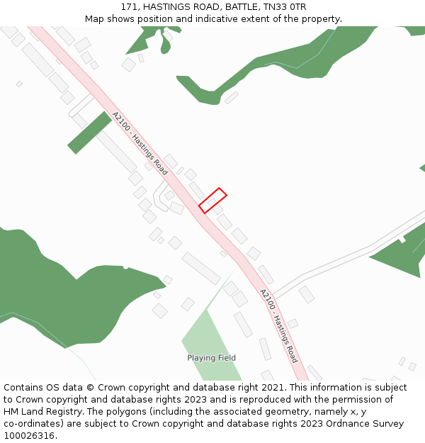 171, HASTINGS ROAD, BATTLE, TN33 0TR: Location map and indicative extent of plot