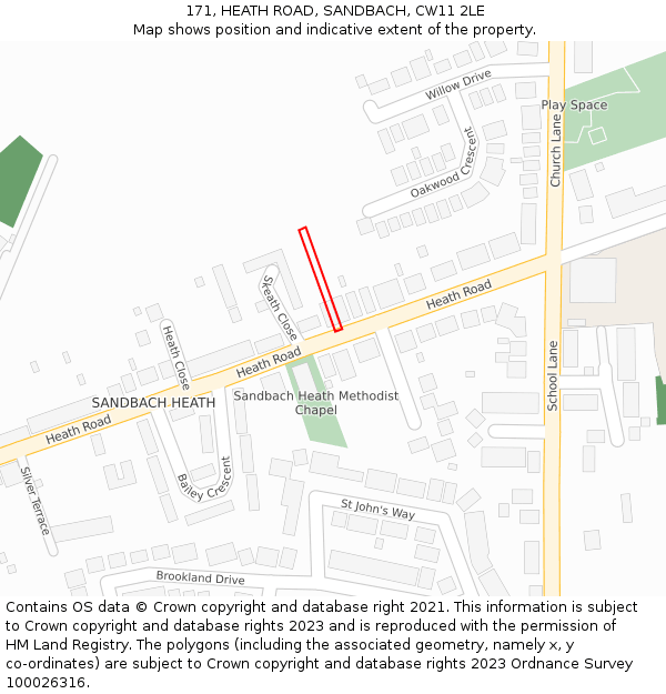 171, HEATH ROAD, SANDBACH, CW11 2LE: Location map and indicative extent of plot