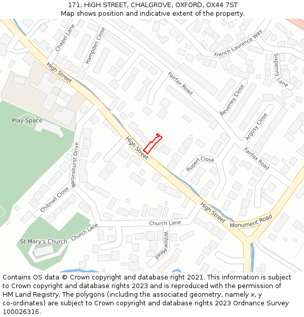 171, HIGH STREET, CHALGROVE, OXFORD, OX44 7ST: Location map and indicative extent of plot
