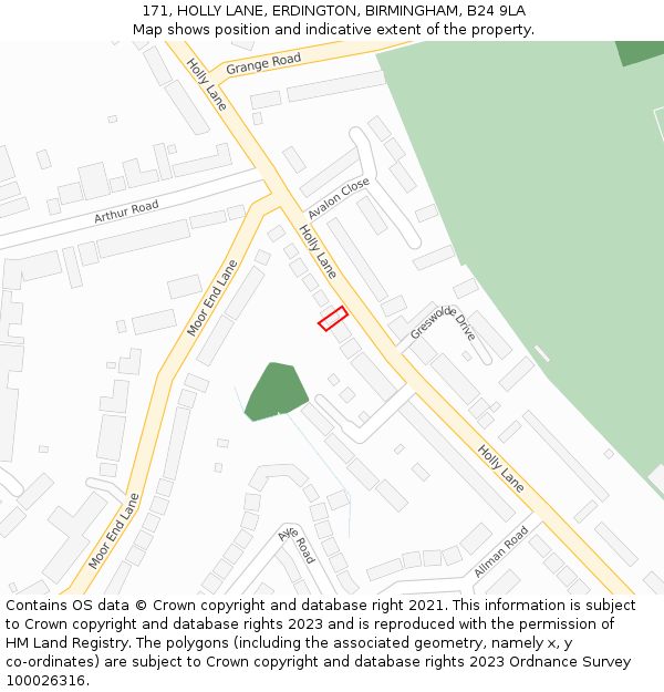 171, HOLLY LANE, ERDINGTON, BIRMINGHAM, B24 9LA: Location map and indicative extent of plot