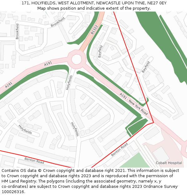 171, HOLYFIELDS, WEST ALLOTMENT, NEWCASTLE UPON TYNE, NE27 0EY: Location map and indicative extent of plot