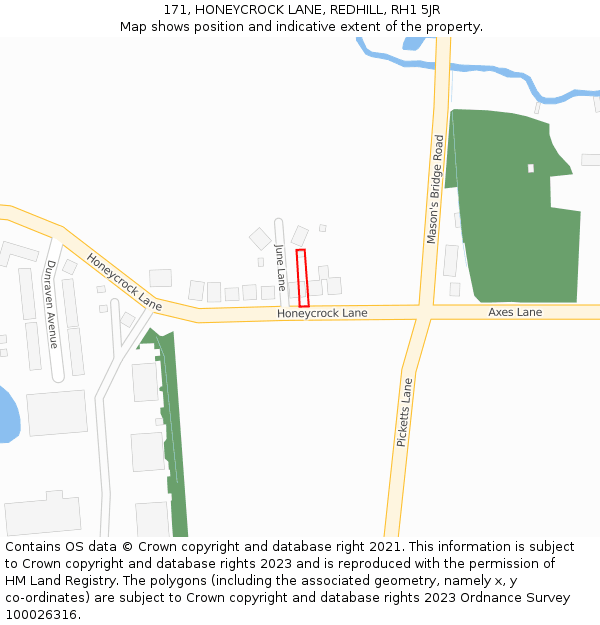 171, HONEYCROCK LANE, REDHILL, RH1 5JR: Location map and indicative extent of plot