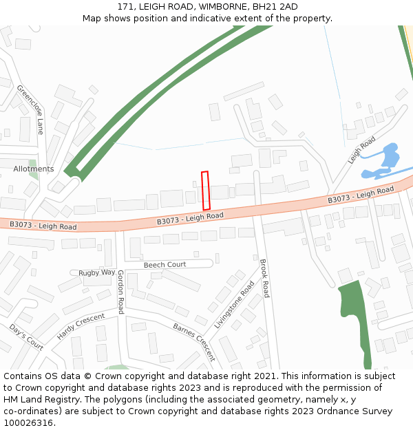 171, LEIGH ROAD, WIMBORNE, BH21 2AD: Location map and indicative extent of plot
