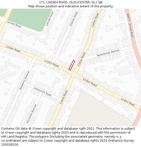 171, LINDEN ROAD, GLOUCESTER, GL1 5JE: Location map and indicative extent of plot
