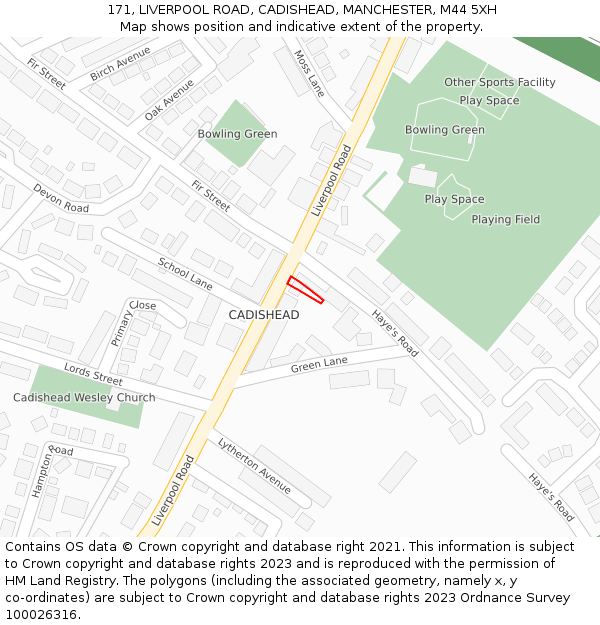 171, LIVERPOOL ROAD, CADISHEAD, MANCHESTER, M44 5XH: Location map and indicative extent of plot