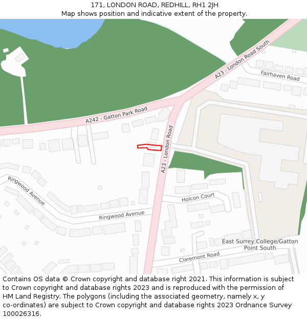 171, LONDON ROAD, REDHILL, RH1 2JH: Location map and indicative extent of plot