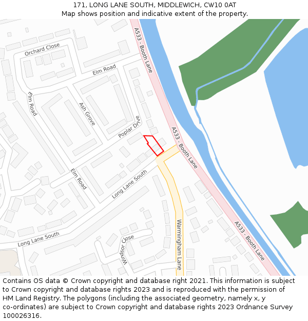 171, LONG LANE SOUTH, MIDDLEWICH, CW10 0AT: Location map and indicative extent of plot