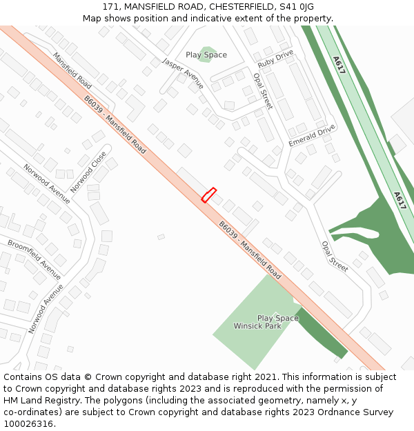 171, MANSFIELD ROAD, CHESTERFIELD, S41 0JG: Location map and indicative extent of plot