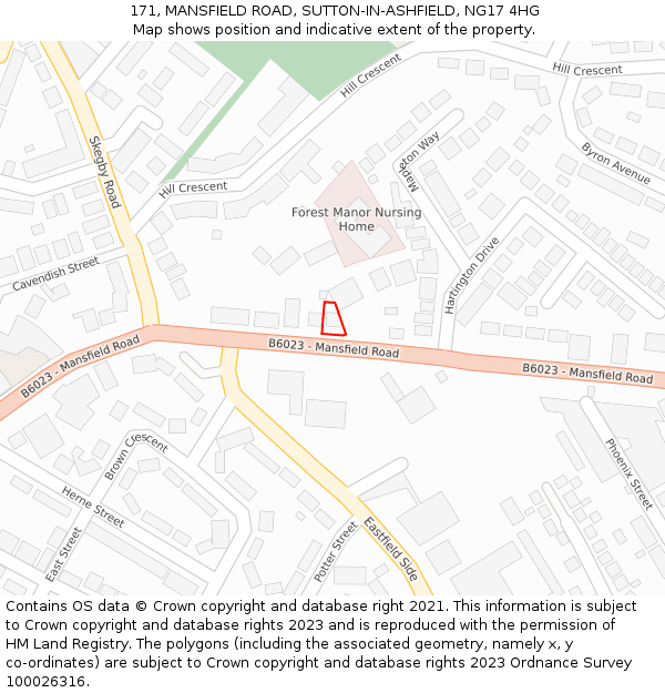 171, MANSFIELD ROAD, SUTTON-IN-ASHFIELD, NG17 4HG: Location map and indicative extent of plot