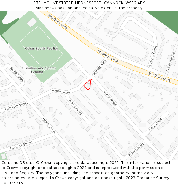 171, MOUNT STREET, HEDNESFORD, CANNOCK, WS12 4BY: Location map and indicative extent of plot