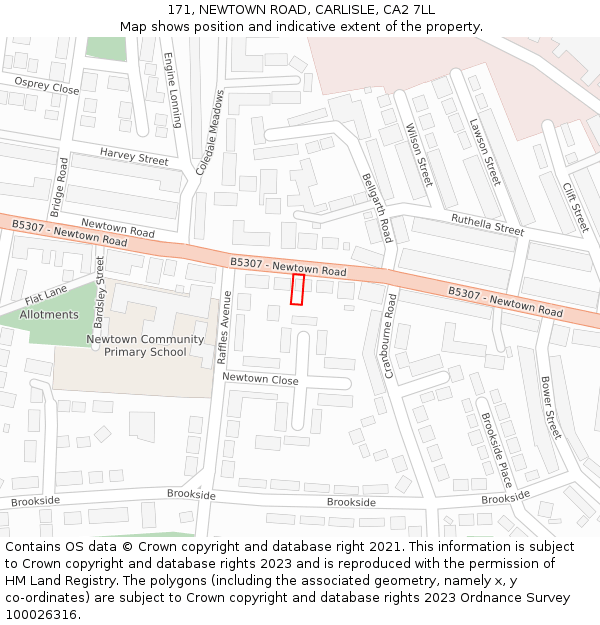 171, NEWTOWN ROAD, CARLISLE, CA2 7LL: Location map and indicative extent of plot