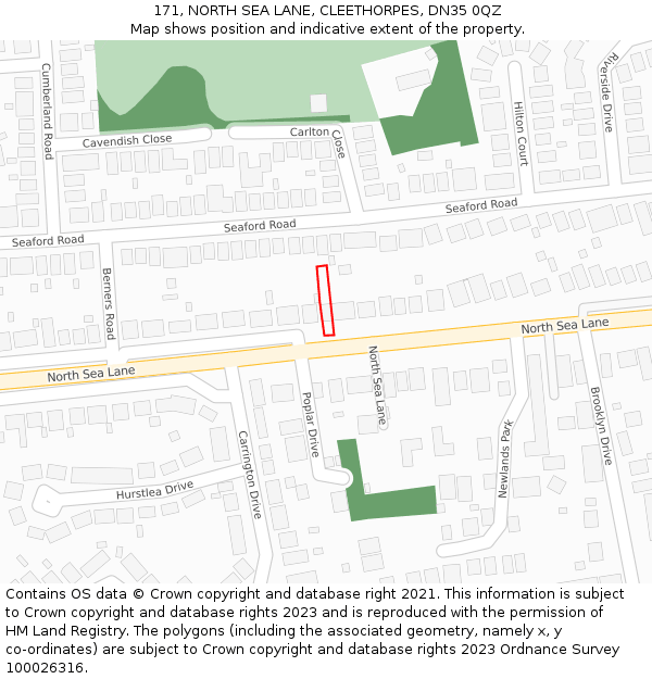 171, NORTH SEA LANE, CLEETHORPES, DN35 0QZ: Location map and indicative extent of plot