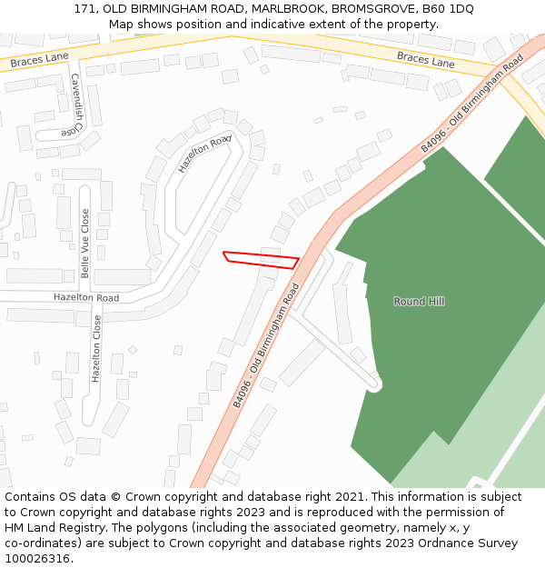 171, OLD BIRMINGHAM ROAD, MARLBROOK, BROMSGROVE, B60 1DQ: Location map and indicative extent of plot