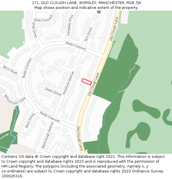 171, OLD CLOUGH LANE, WORSLEY, MANCHESTER, M28 7JA: Location map and indicative extent of plot