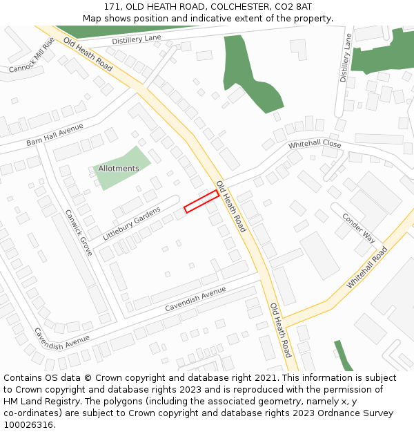 171, OLD HEATH ROAD, COLCHESTER, CO2 8AT: Location map and indicative extent of plot