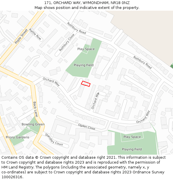 171, ORCHARD WAY, WYMONDHAM, NR18 0NZ: Location map and indicative extent of plot