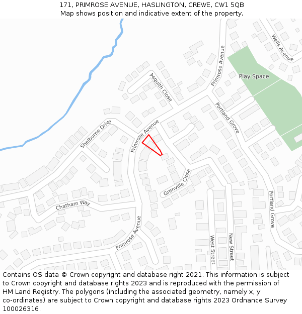 171, PRIMROSE AVENUE, HASLINGTON, CREWE, CW1 5QB: Location map and indicative extent of plot