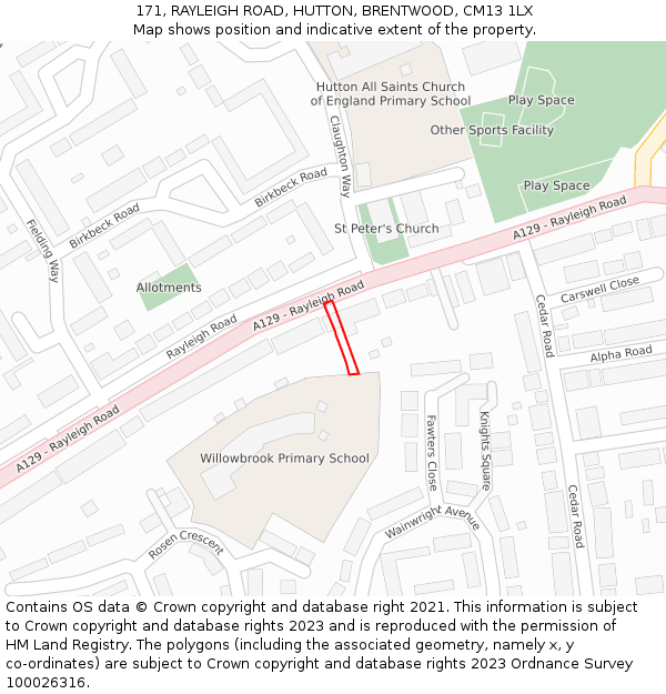 171, RAYLEIGH ROAD, HUTTON, BRENTWOOD, CM13 1LX: Location map and indicative extent of plot