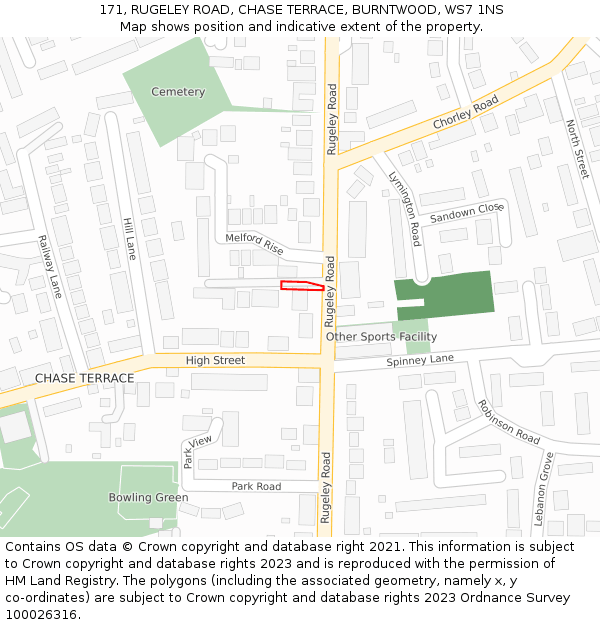 171, RUGELEY ROAD, CHASE TERRACE, BURNTWOOD, WS7 1NS: Location map and indicative extent of plot