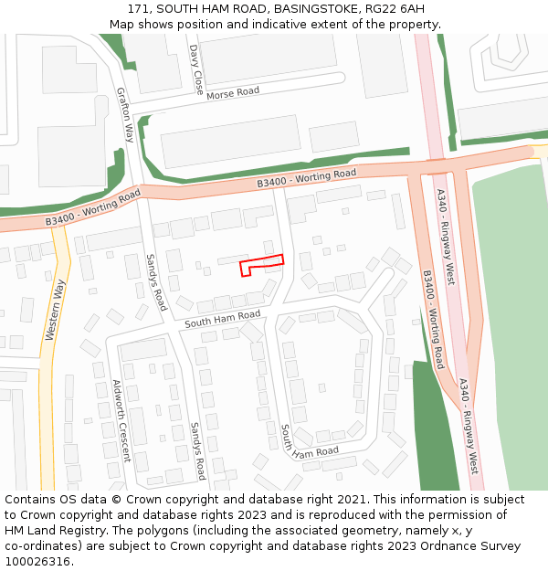 171, SOUTH HAM ROAD, BASINGSTOKE, RG22 6AH: Location map and indicative extent of plot