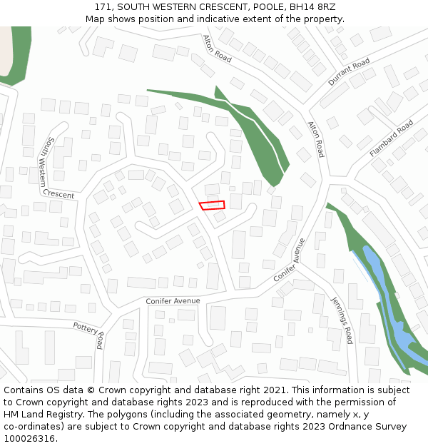 171, SOUTH WESTERN CRESCENT, POOLE, BH14 8RZ: Location map and indicative extent of plot