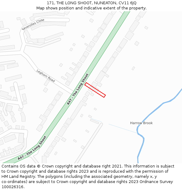 171, THE LONG SHOOT, NUNEATON, CV11 6JQ: Location map and indicative extent of plot