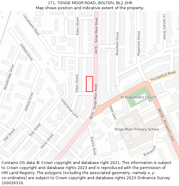 171, TONGE MOOR ROAD, BOLTON, BL2 2HR: Location map and indicative extent of plot