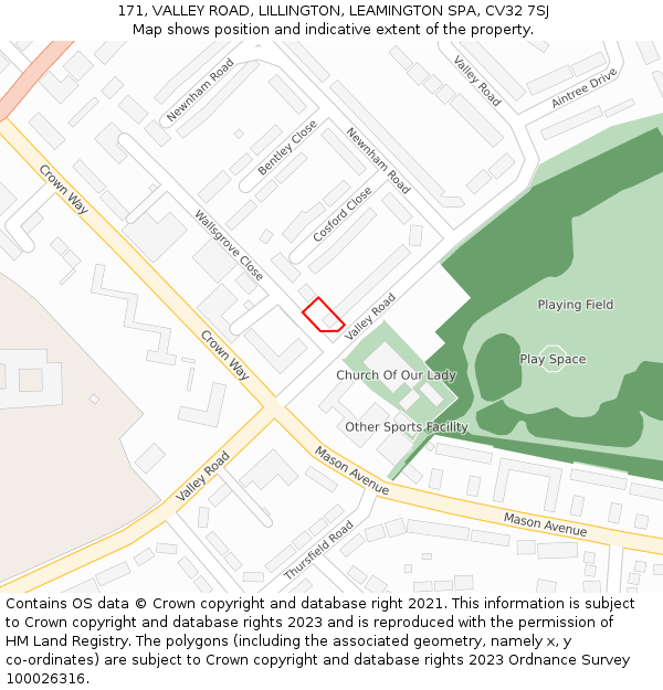 171, VALLEY ROAD, LILLINGTON, LEAMINGTON SPA, CV32 7SJ: Location map and indicative extent of plot