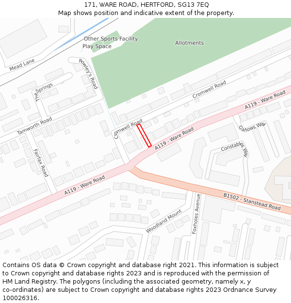 171, WARE ROAD, HERTFORD, SG13 7EQ: Location map and indicative extent of plot