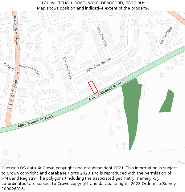 171, WHITEHALL ROAD, WYKE, BRADFORD, BD12 9LN: Location map and indicative extent of plot