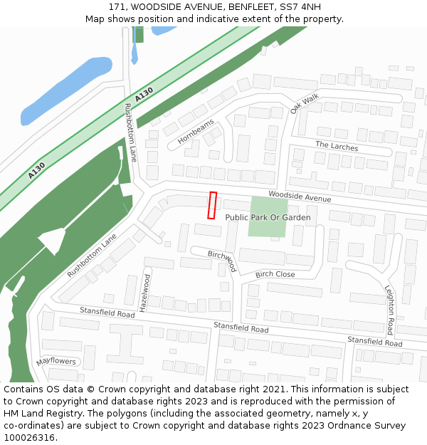 171, WOODSIDE AVENUE, BENFLEET, SS7 4NH: Location map and indicative extent of plot