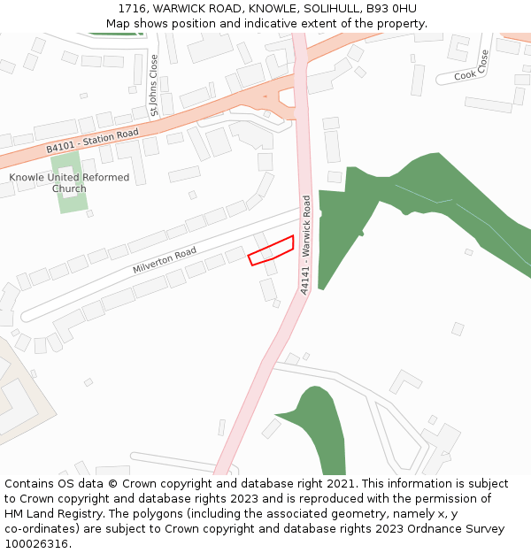 1716, WARWICK ROAD, KNOWLE, SOLIHULL, B93 0HU: Location map and indicative extent of plot