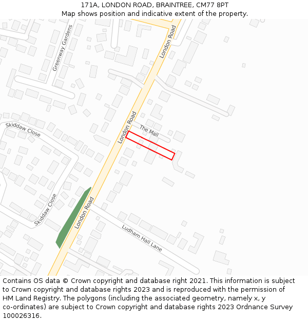 171A, LONDON ROAD, BRAINTREE, CM77 8PT: Location map and indicative extent of plot