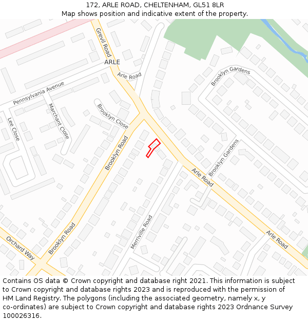 172, ARLE ROAD, CHELTENHAM, GL51 8LR: Location map and indicative extent of plot