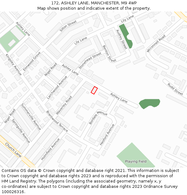 172, ASHLEY LANE, MANCHESTER, M9 4WP: Location map and indicative extent of plot