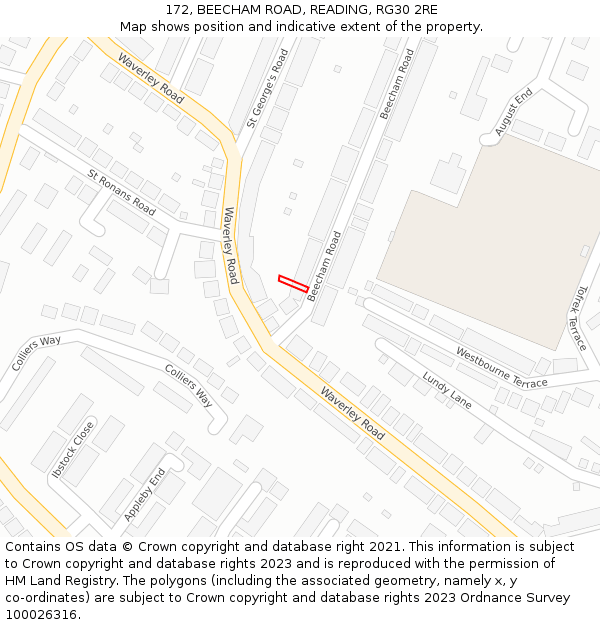 172, BEECHAM ROAD, READING, RG30 2RE: Location map and indicative extent of plot