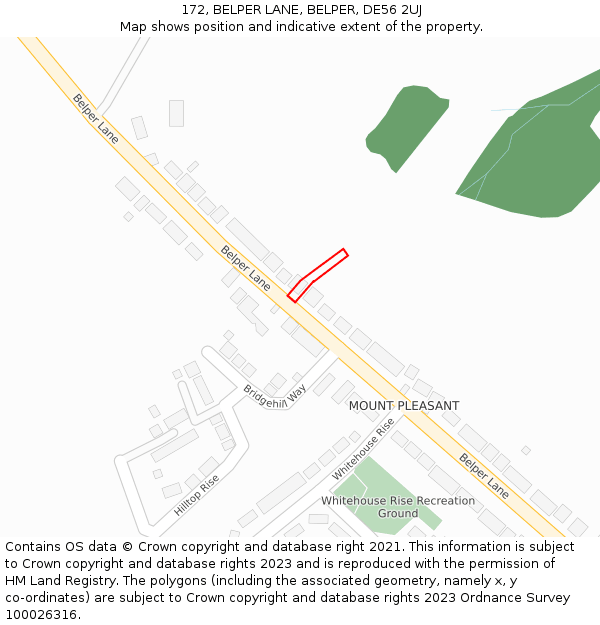 172, BELPER LANE, BELPER, DE56 2UJ: Location map and indicative extent of plot