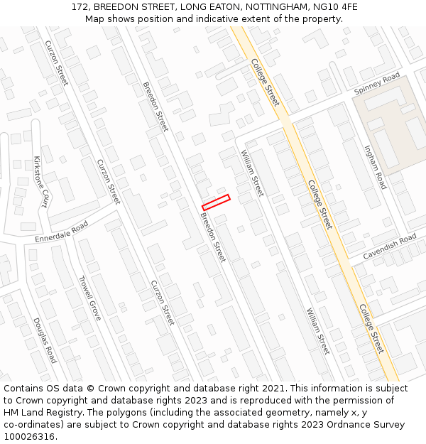 172, BREEDON STREET, LONG EATON, NOTTINGHAM, NG10 4FE: Location map and indicative extent of plot