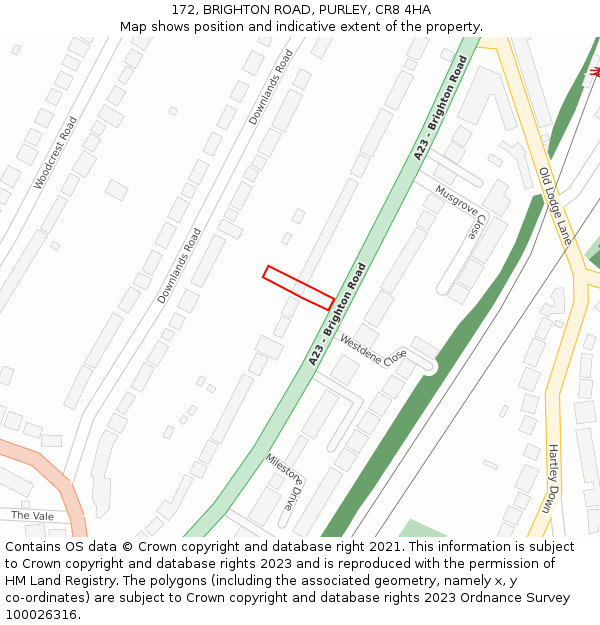 172, BRIGHTON ROAD, PURLEY, CR8 4HA: Location map and indicative extent of plot